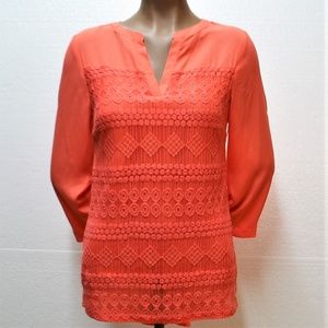 New Directions V-Neck Lace Coral Blouse Sz Medium